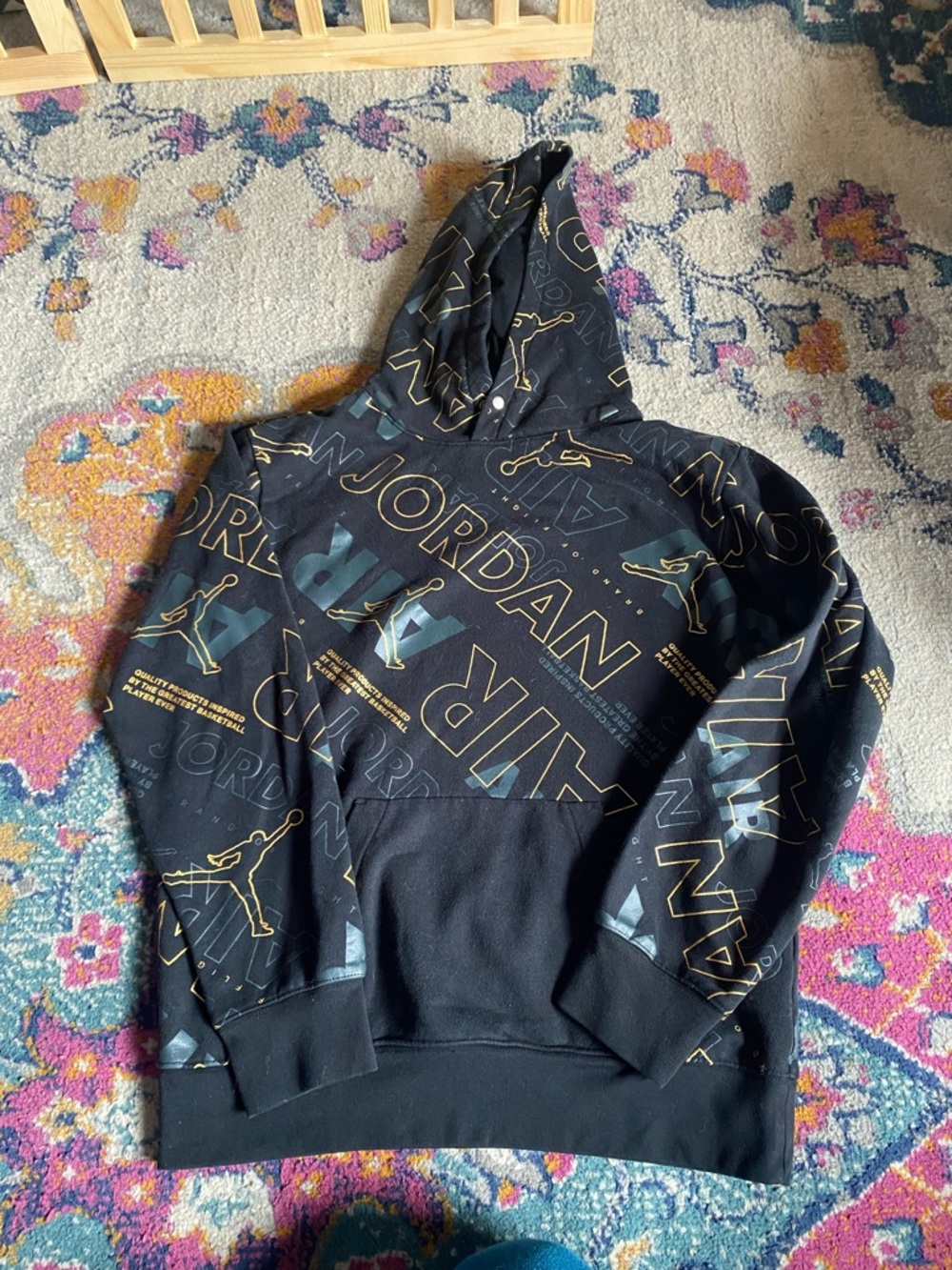 Jordan Air All Over Print Pullover Hoodie Sweatshirt Youth XL black gold
